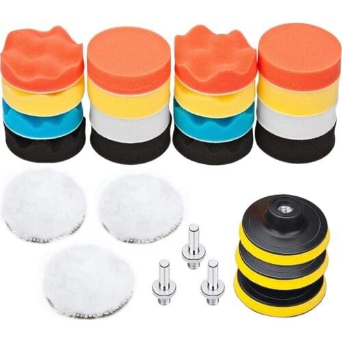 25 Pack 3 inch Polishing Pads, Sponge Buffer Pads Set Kit With M10 Drill Adapter, Compound Auto Car Polisher