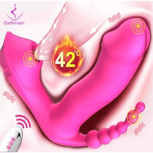 3 IN 1 Sucking Vibrator Heating Wearable Dildo Vibrator Sex Toys for Women Anal Vagina Clitoris Stimulator G-spot Oral Suction