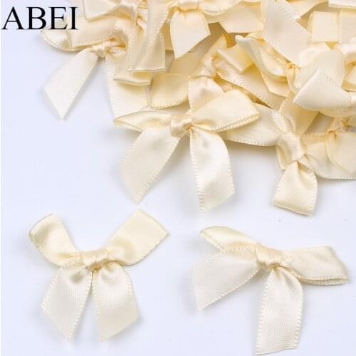 50pcs/lot Beige Satin Ribbon Bow for Wedding Party Decoration Handmade DIY Accessories