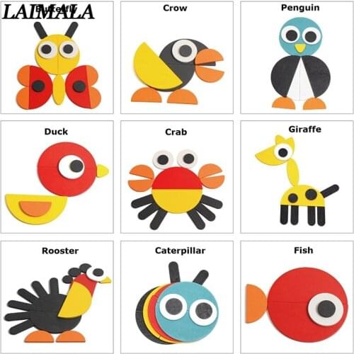 Children Wooden Puzzle Toys 3D Cartoon Animal Giraffe Wood Puzzles Intelligence Kids Baby Early Educational Toy