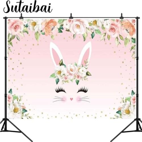 Pink Some Bunny Is Turning One Party Backdrop for Photography Easter Floral Rabbit Background Spring Flowers Girl Baby Shower