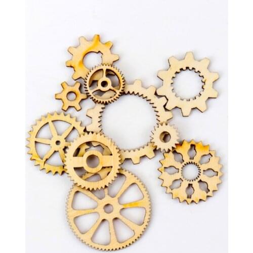 Mixed Wheel Gear Pattern Natrual Wooden Scrapbooking Hollow Craft Round Random For Handmade Home Decoration 10-40mm 20pcs MZ141