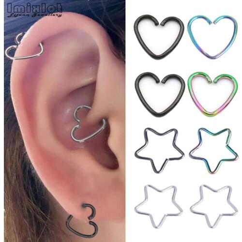10 PCS Star/Heart Shape Stainless Steel Ear Piercing Ring Helix Piercing Jewelry Ear Tragus Cartilage Piercings Body Jewelry