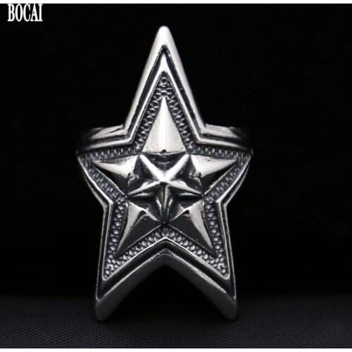 New 100% real solid S925 sterling silver jewelry cody Asian five-pointed star ring man mans silver ring male index finger ring
