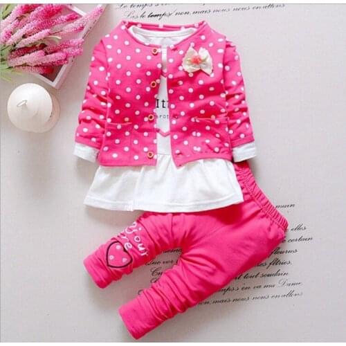 Baby Girl Clothes Set New Spring Autumn Cute Dot Printing Cotton Coat+T Shirt+Pants 3PCS Suit Casual Kid Children Tracksuits
