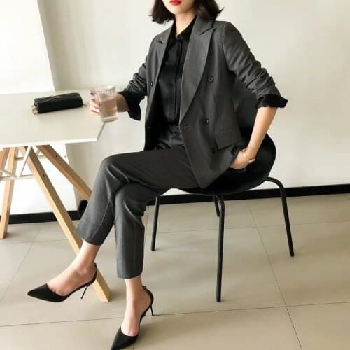 Pure color suit suit womens Korean fashion temperament casual professional suit British wind womens suits uniforms two-piece