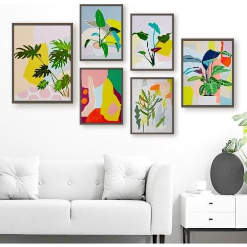 Colorful Abstract Monstera Leaves Wall Art Canvas Painting Nordic Posters And Prints Plants Wall Pictures For Living Room Decor