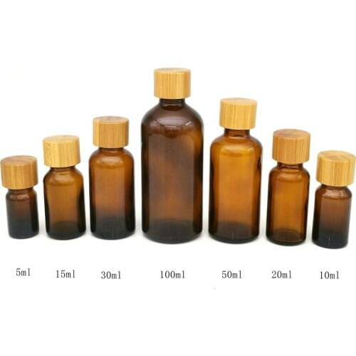 Beauty Amber Clear Glass Spray Bottles Bamboo Lid Dropper Containers Perfume Jar Lotion Bottles Skin Care Essential Oil Bottles