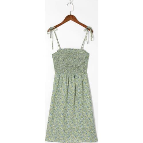 Summer womens casual flower print slim-fit suspender dress
