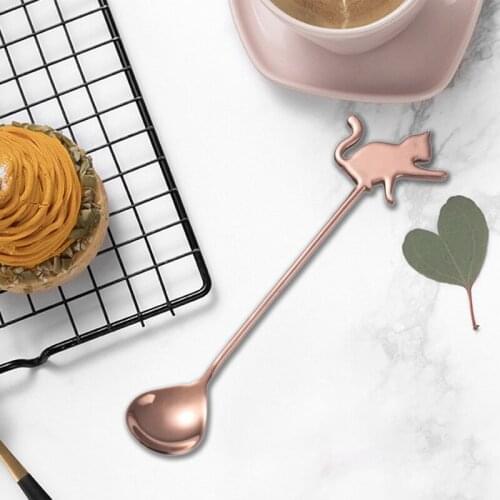 Mixing Spoon 304 Stainless Steel Tableware Bright Silver/titanium Gold/rose/cool Black/colorful Cat Stirring Spoon Kitchen Tool