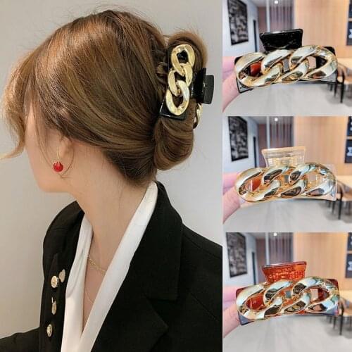 MueRaa Elegant Korean Style Women Girls Chain Acrylic Hair Claws Hair Clips Fashion Retro Big Hair Accessories Headwear Hairgrip
