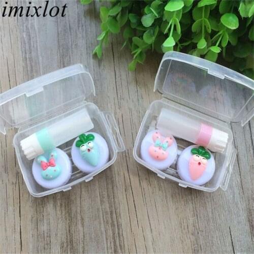 Imixlot 1 Set Cute Cartoon Rabbit Radish Double Mate Cases Travel Contact Lens Holder Box Tweezer Container Eyewear Care Kit