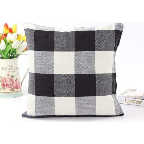 NHBR Black White Retro Checkers Plaids Cotton Linen Square Throw Pillow Cover Decorative Cushion Cover Pillowcase Cushion Case
