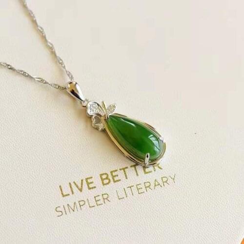 2020 New 925 Silver Jade Necklace with Natural Hetian Jade Drop Pendant Is A Gift Specially Designed for Women