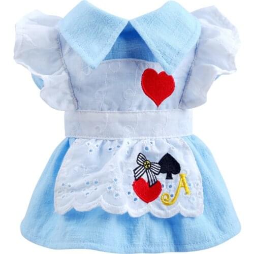 Dog Clothes Teddy Bichon Puppy Cute Spring and Summer Breathable Lace Alice Princess Cloth Dresses Cat Lapel Skirt