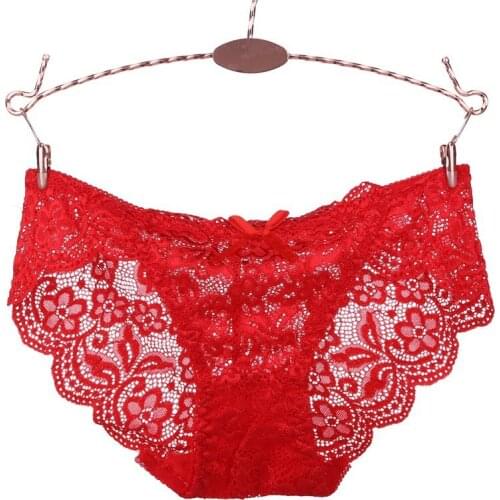 New Solid Color Women Briefs Bow Sexy Lace Low Waist Ladies Underwear Hollow Out Panties With Ruffled