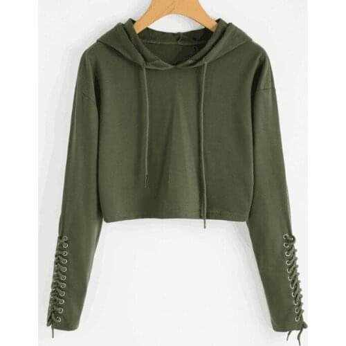 Hotwon Autumn Fashion Women Hoodie Jumper Bandage Hooded Short Sweatshirt Casual Crop Top Coat Pullover Tops