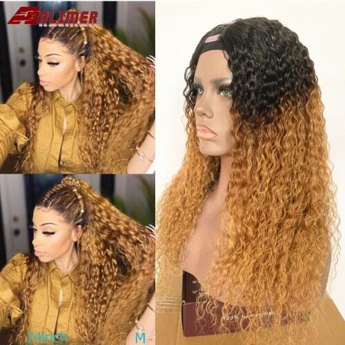 Ombre Brown T#1b/30 U Part Human Hair Wigs Curly Brazilian Remy Hair Two Tone Blonde #1b/27 2*4" U Part Curly Wigs Anlimer