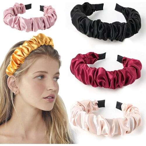 Pleated Headband Satin Hairband Boho Wide Solid Color Head Bezels Headbands Elastics for Women Girl Hair Hoops Hair Jewelry