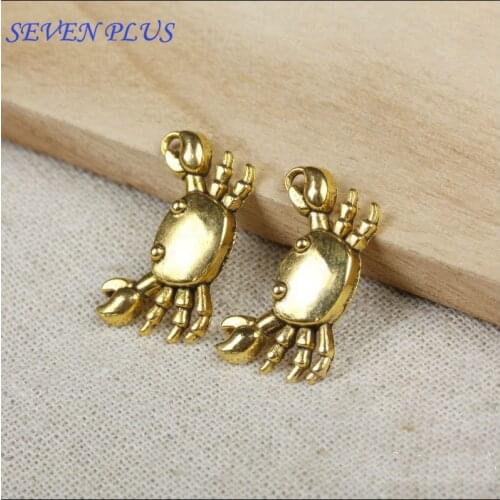 High Quality 20 Pieces/Lot 14mm*24mm Antique Gold plated Antique Silver plated Bronze Stone Animal Crab Charms