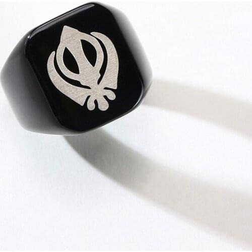 Religious Black Rock Punk Rings Cool Fashion Stainless Steel Sikhism Signet Ring India For Husband Boyfriend Dad Gifts