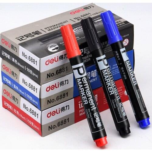 10PCS Special Offer DELI 6881 Marker Pen Oil Pen Black / Red / Blue Express Marker Pen