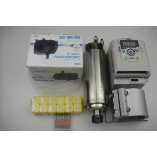 ER20 diameter 80mm 220V 24000rpm 2.2KW water cooling spindle+ inverter +water pump+water pipe+ spindle support+ER20 collets+bits