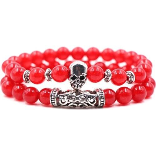 Alloy Owl Elbow Fashion Couples Bracelets Jewelry 8mm Natural Red Transparent Natural Gem Beads Bracelet Bangle 2/Set