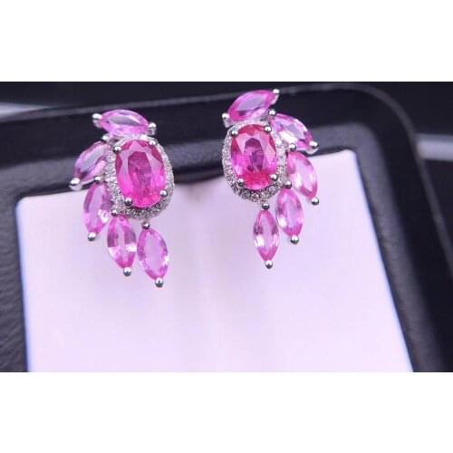 Party Gift Super Good Color Natural And Real Tourmaline Earring 925 sterling silver Fine jewelry Tourmaline Earring