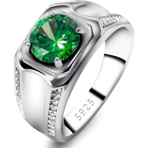 Engagement Ring for Men Women Couples 925 Sterling Silver Prong Setting Green CZ Stone Weddin Band Jewelry Anniversary Gift