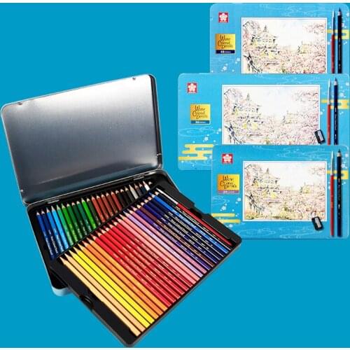 Japan Sakura Water Soluble Color Pencil 24/36/48 Colors Set Student Professional Design Hand-painted Color Pen