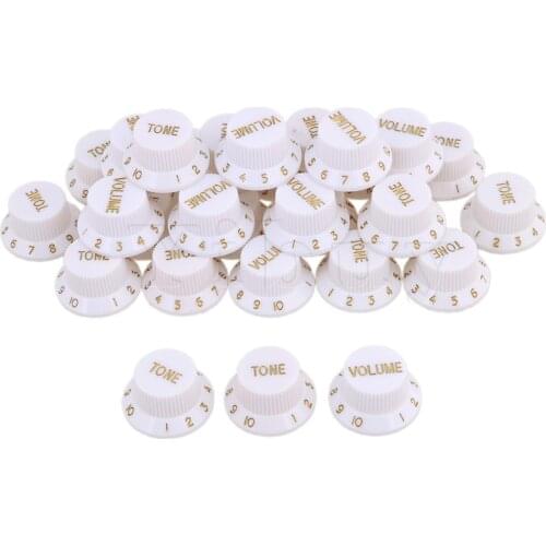 Yibuy Top Hat Guitar Plastic 10 Tone Knobs & 20 Volume Knobs White w/ Golden Numbers