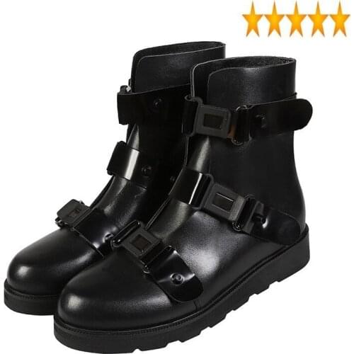 Thick Fashion Winter Platform Women Biker Ankle Buckle Leather Riding Boots Round Toe Flats High Top Punk Casual Shoes