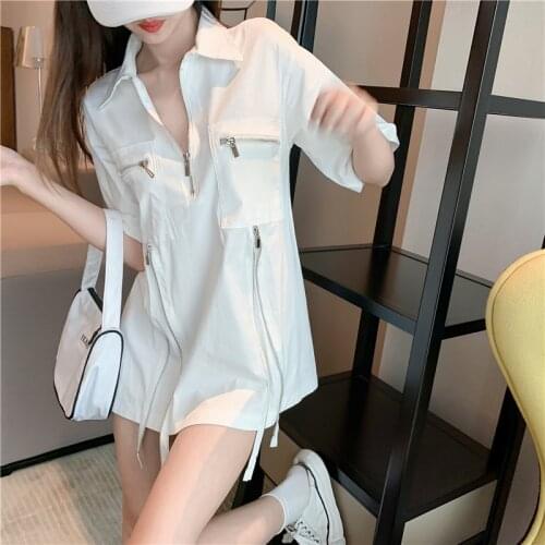 Zipper Women Shirts Sexy V Neck Solid Womens Tops And Blouses Casual Tops Female Clothes Fashion Design Tops White And Black