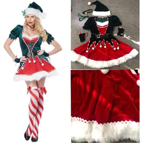 Womens Slim Sexy Christmas Set Costume Cosplay Christmas Party Dress Red