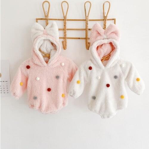 Winter New Baby Girls Velvet Hooded Romper