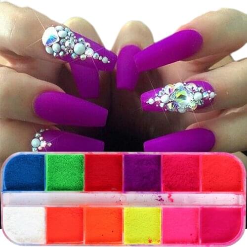 1 Case Gradient Nail Powder Neon Pigment Fluorescence Glitters Dust UV Gel Polish Iridescent Ombre Nail Art Decoration Tool BEYE