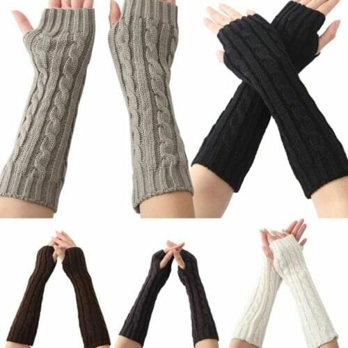 1 Pair Autumn Winter Women Knit Gloves Arm Wrist Sleeve Hand Warmer Girls Rhombus Long Half Winter Mittens Fingerless Gloves