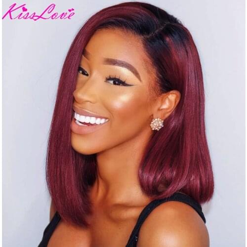 1B 99J Short Bob Wig Lace Closure Wigs 4x4 Bob Wig Remy Straight Brazilian Human Hair Wigs for Women Natural Color Kiss Love