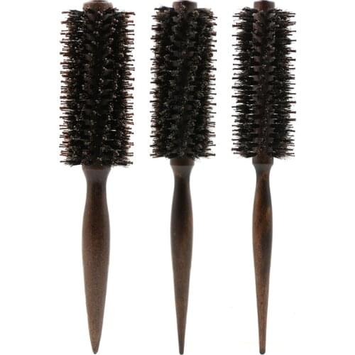 3 Sizes Hairdresser Wooden Round Brush Nylon Anti-static Hair Care Tools Natural Bristle Curly Hair Fluffy Comb Hair Brush