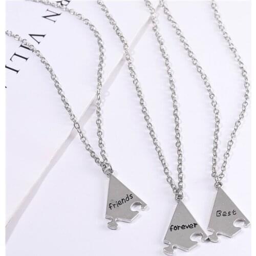 3Pcs/ Set of Best Friend Forever Bff Necklace Zinc Alloy Metal Splicing Pendant Creative Lady Jewelry Accessory Gift 2021 New