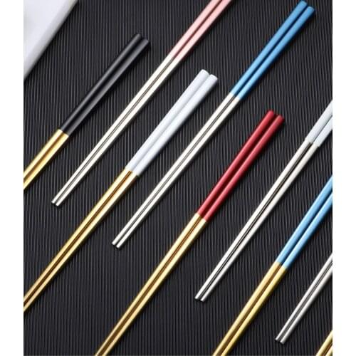 5 pairs/set chinese metal chopsticks non-slip stainless steel chopsticks resuable food sticks kitchen sushi sticks