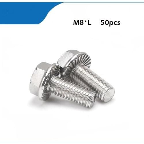 50pcs/lot DIN6921 Stainless steel hex flange bolt serrated flanged bolt M8*/10/12/16/20/25/30/35/40/45/50/55/60/65/70/75/80