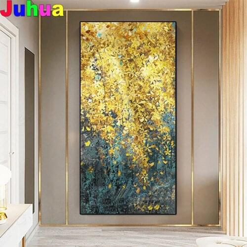 5d diy full square/round drill large Golden Leaf abstract landscape diamond painting mosaic embroidery rhinestone home Art