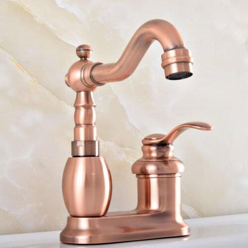 Antique Red Copper Brass Swivel Spout Two Holes Basin Kitchen Bathroom Vanity Sink 4" Centerset Lavatory Faucet Mixer Tap asf836