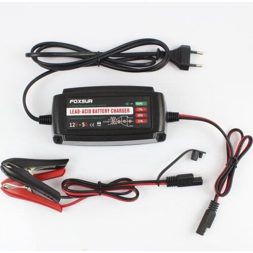FOXSUR 12V 5A Automatic Smart Battery Charger,Waterproof Car Battery Charger，AGM GEL WET EFB Lead Acid LiFePo4 Batteries