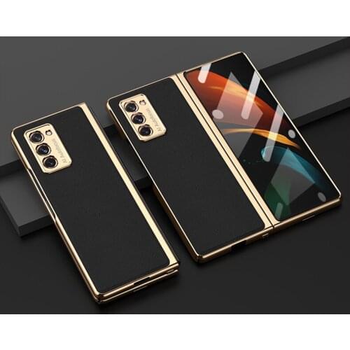 Galaxy Z Fold 2 Case Galvanized Metal Frame Genuine and Leather Case Luxury Phone Case New Arrival case for Galaxy Z fold2