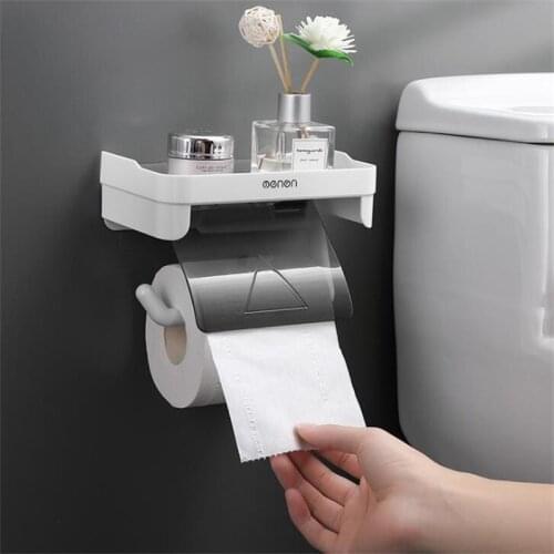 Bathroom Toilet Paper Holder Shelf Wall Mounted Roll Paper Storage Rack Multi-function Tissue Holder with Mobile Phone Storage