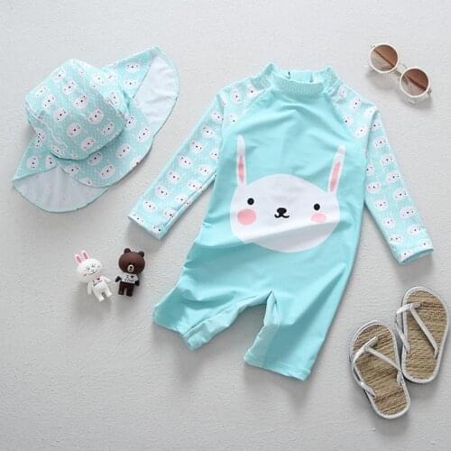 Children One-Piece Suits Baby Swimwear Long Sleeves UV Swimsuit for Boy Bathing Suit Cartoon Print 2020 Summer Toddler Swimming