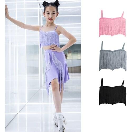 Kids Latin Dance Tops Girls Sling Fringe Vest Professional Latin Competition Performance Clothes Tango Practice Clothing DWY5857